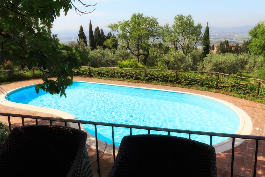 The pool seen from the lounge area of the terrace
