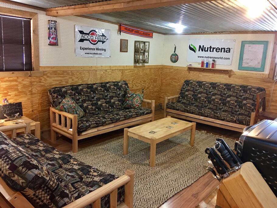 A large main room to hang out in. Heated & Air conditioned with 3 full sized sleeper sofas.