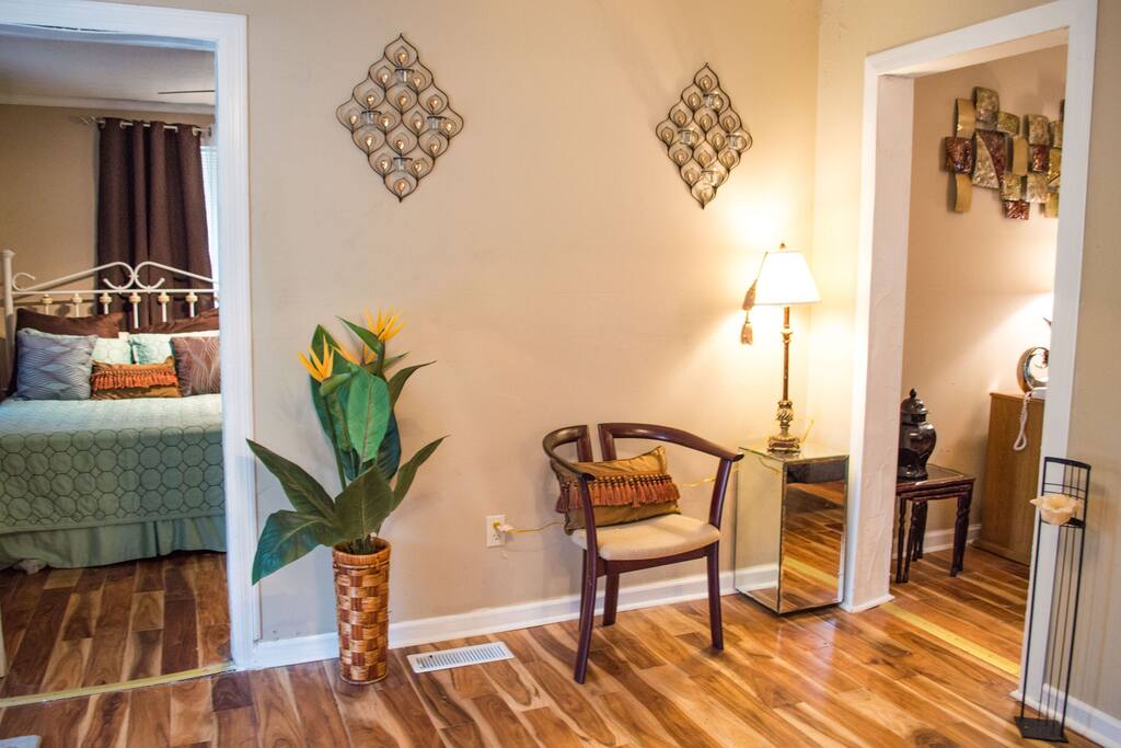 Master Bedroom to your left... as you walk into the Cottage's Main Den Entry Area.