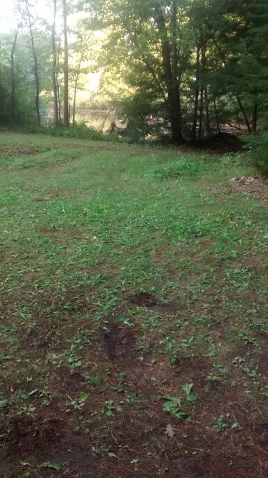 The lawn is a potential camp site. Cottage is near.
