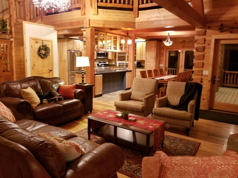 View from family room to kitchen and dining