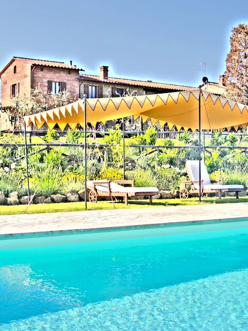 Shaded area around part of the pool
