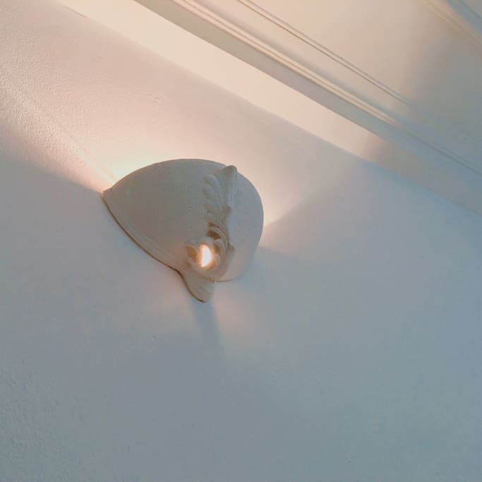 Handmade ceramic lamp in the room