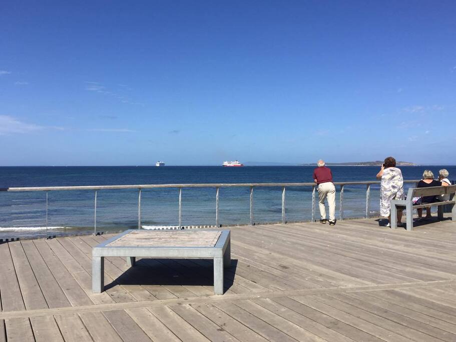Newly developed Point Lonsdale foreshore offers shops, playground, safe beach and great views of ships passing through the heads.