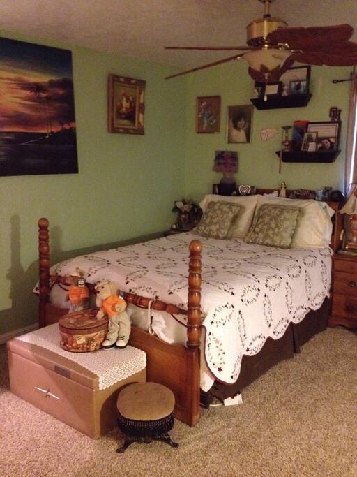 Comfy Queen bed in master bedroom.