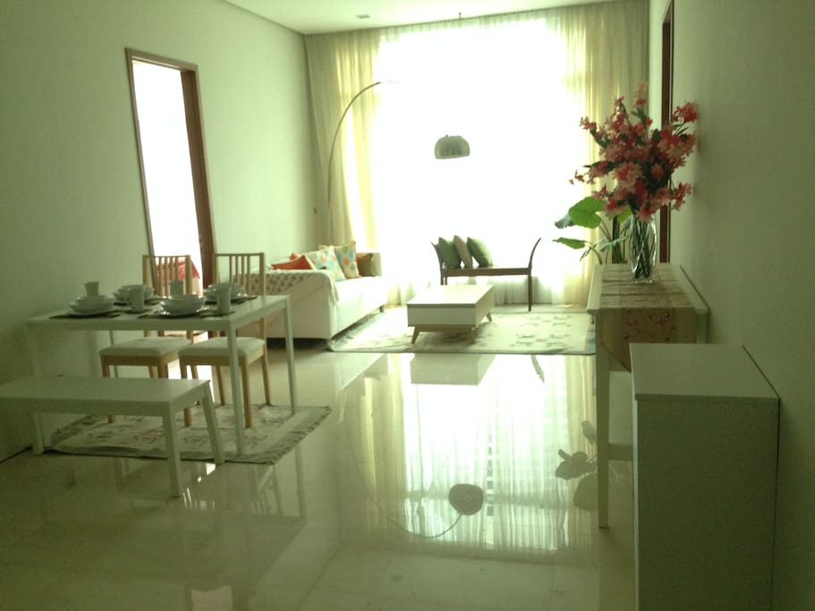 Foyer, living and dining areas