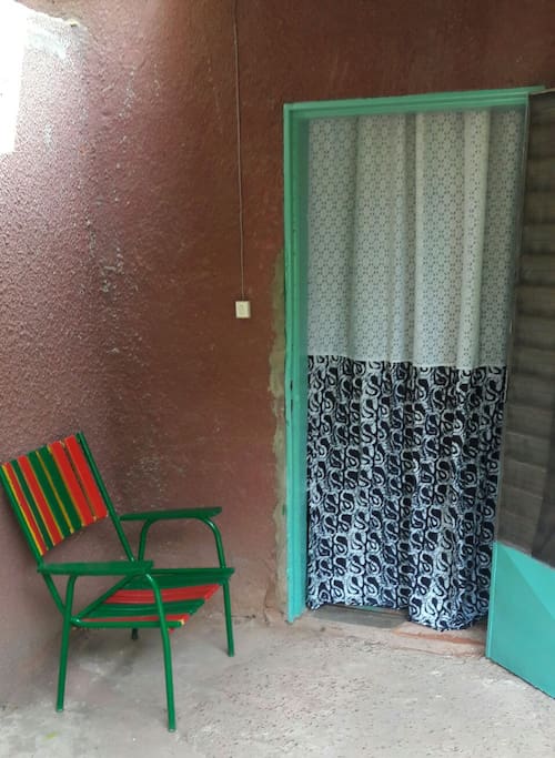 Entrance with curtains from African wax cloth