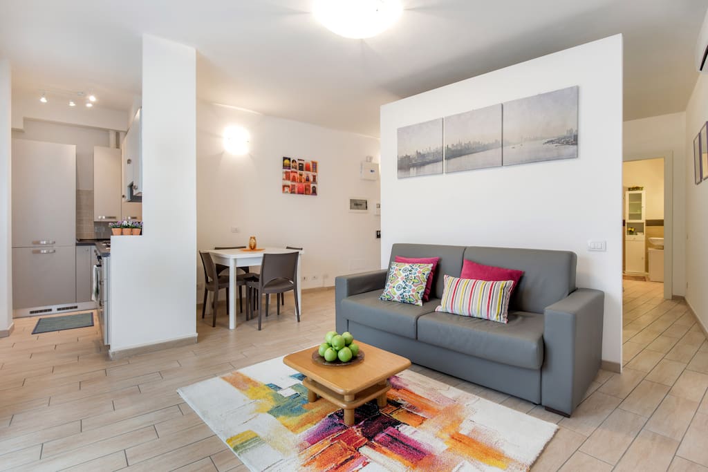 Open plan kitchen/living area with a double sofa bed and real matress large 140 cm