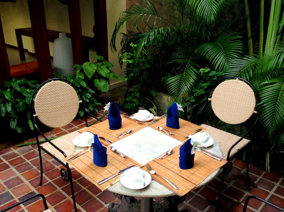 Outdoor sitting area for breakfast