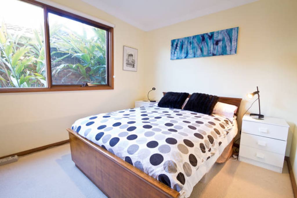 Comfy double bed with new mattress.