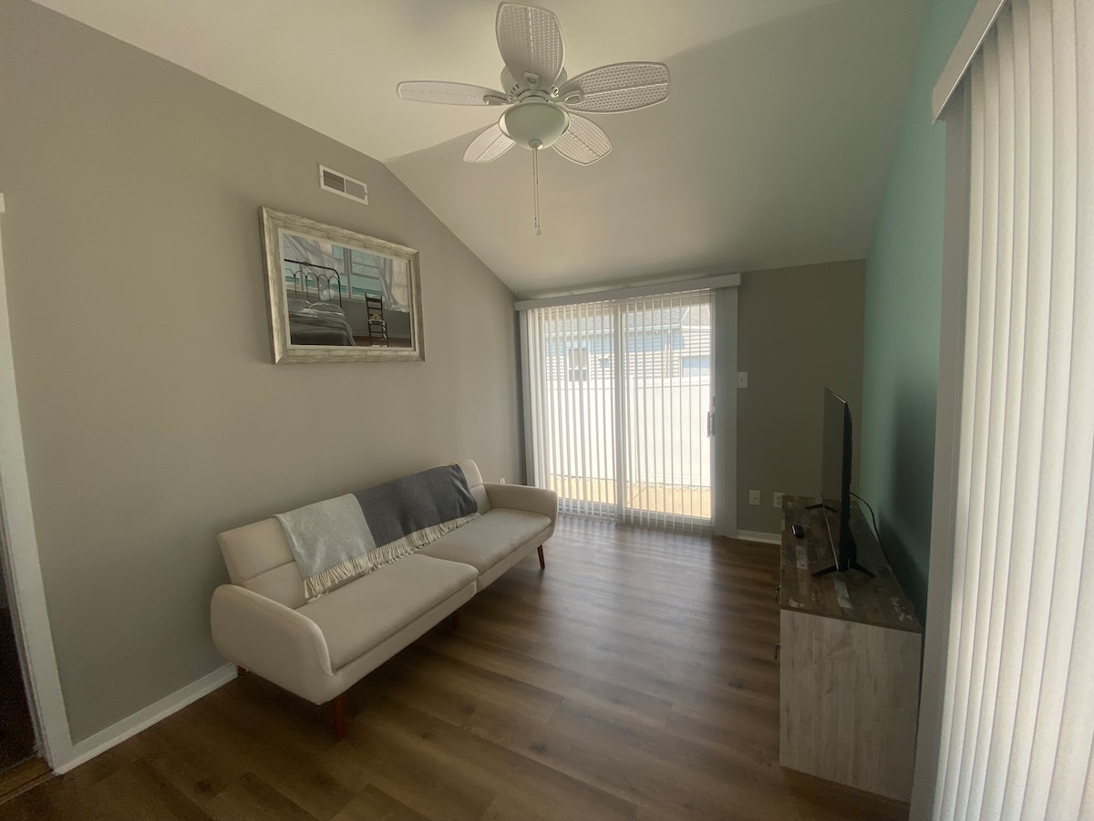 Zadná slnečná izba. Pohovka sa skladá na samostatnú posteľ. Wi-Fi televízor