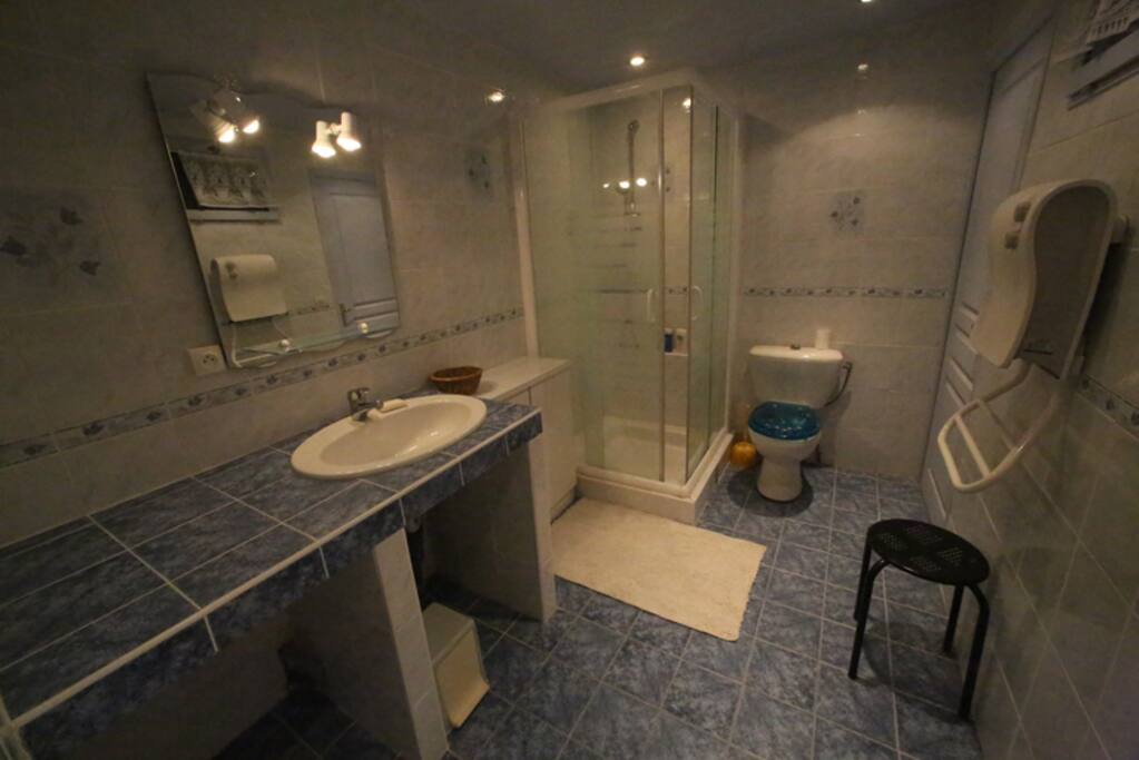 La salle de bain avec WC est très grande