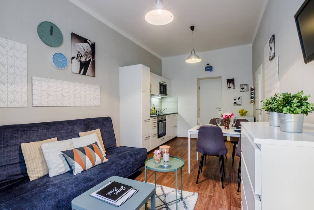 Living room and kitchen corner