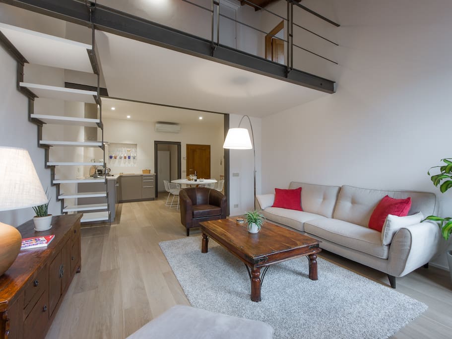 Open plan lower level, and loft with door to upstairs bedroom
