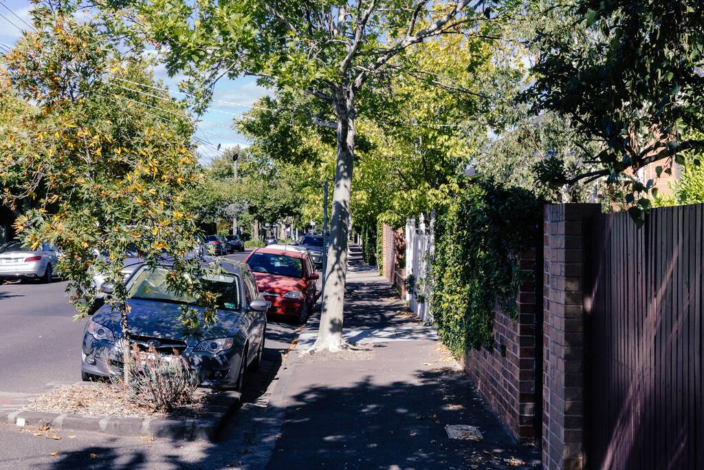 Quiet tree lined street.