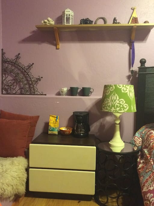 Coffee maker and fixings.