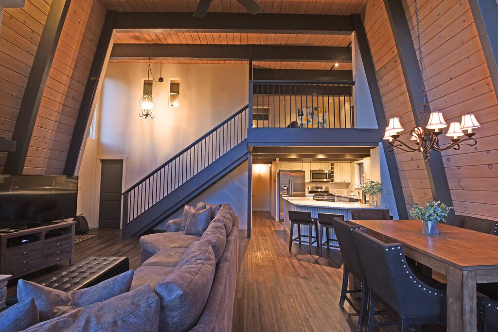 Downstairs living room and dining room table