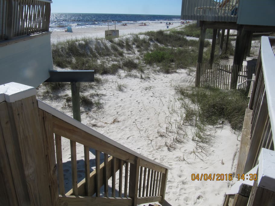 Step to beach, outdoor shower