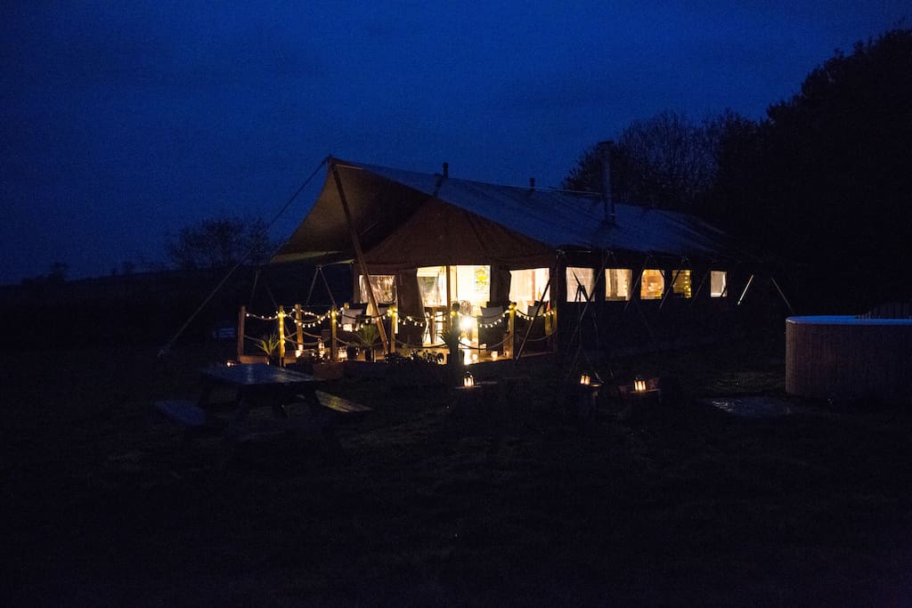 Our glamping is so pretty at night!