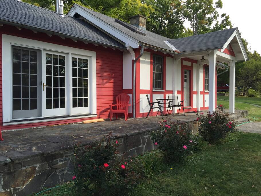 great stone porch for viewing the fields and wildlife.