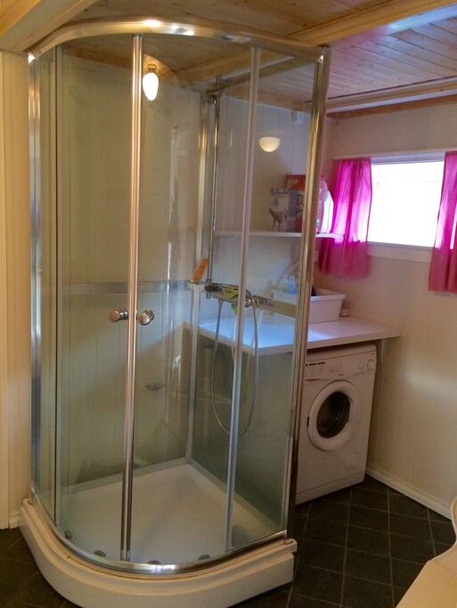 Bathroom with shower and washingmachine