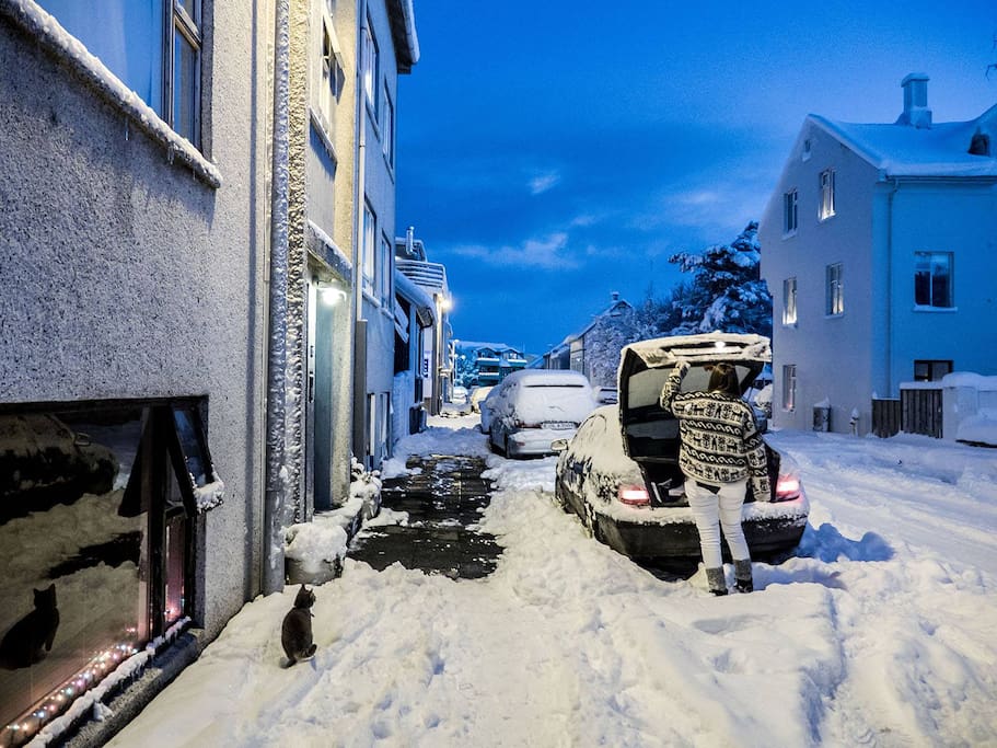 The view from the street in the winter can be snowy here.