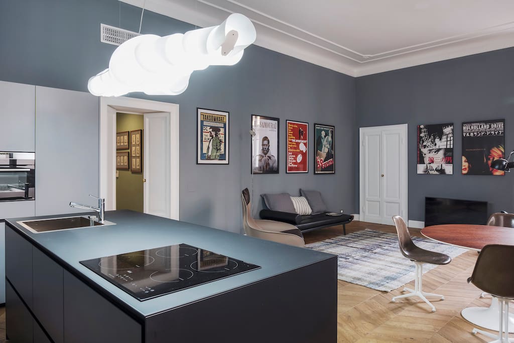 The living room & the equipped kitchen | one single bed, Tv, the dining table