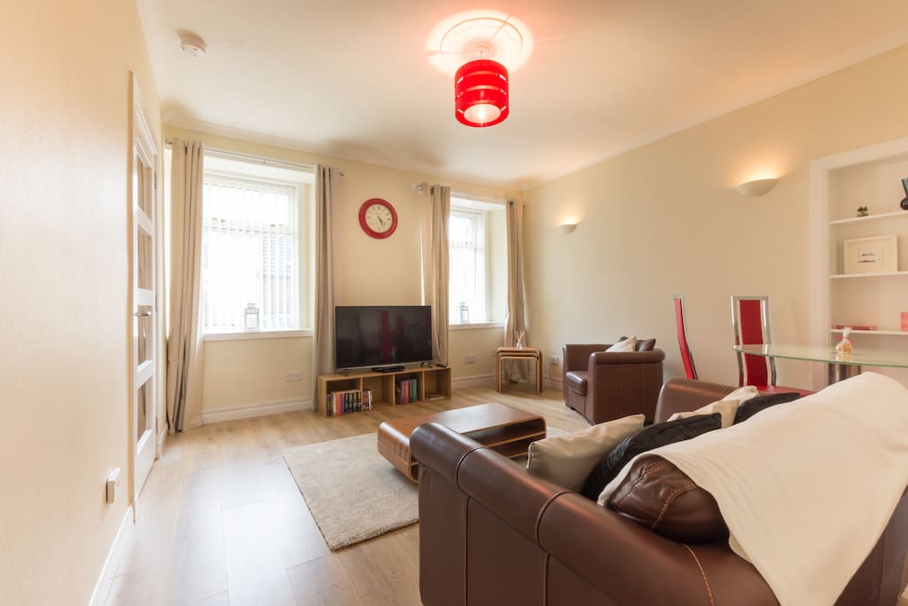 The living and dining room is bright and spacious.
