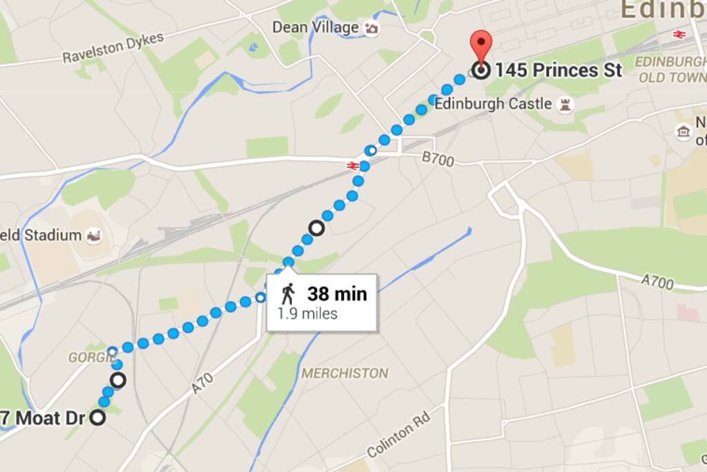 3km from Princess Street on foot