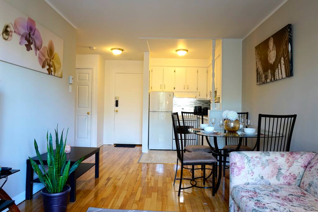 The living room with the kitchen