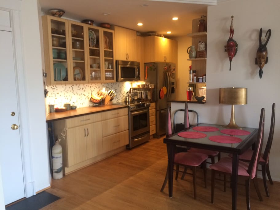Open renovated kitchen and dining space