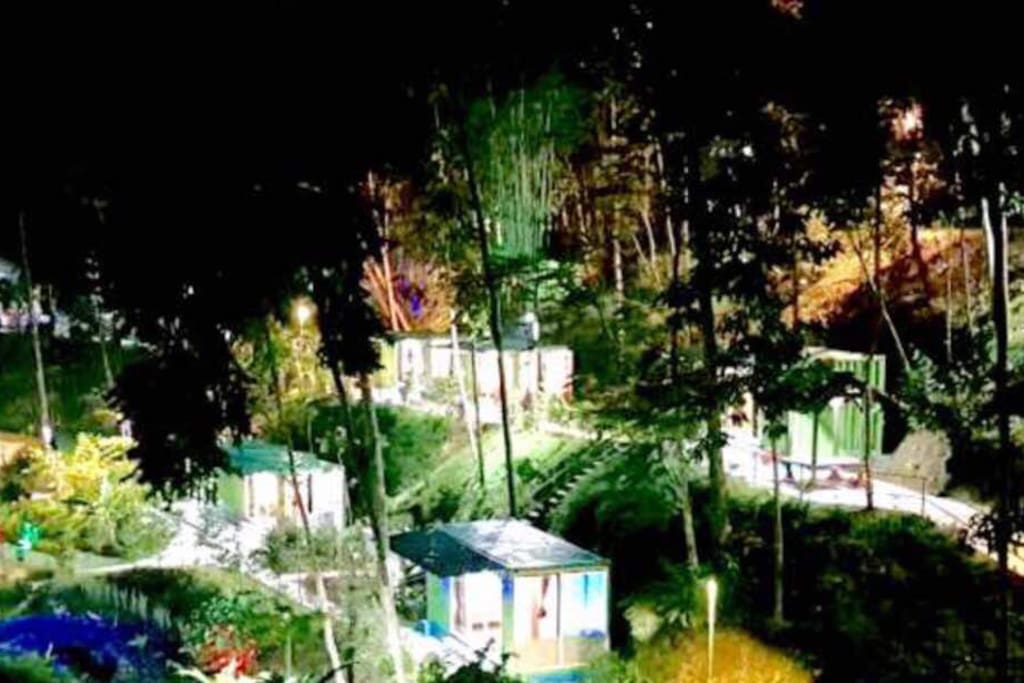Night aerial view of Cabins