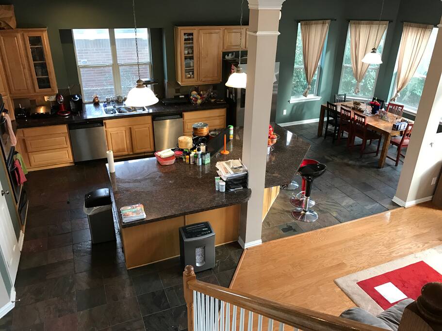 Gourmet kitchen great for large groups (seating for 12). Double oven, two dishwashers, and center island gas cook-top.