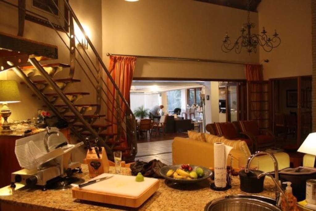 Inside and outside living areas.