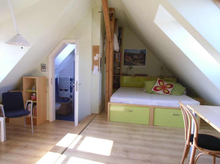 the attic romm with connected bathroom