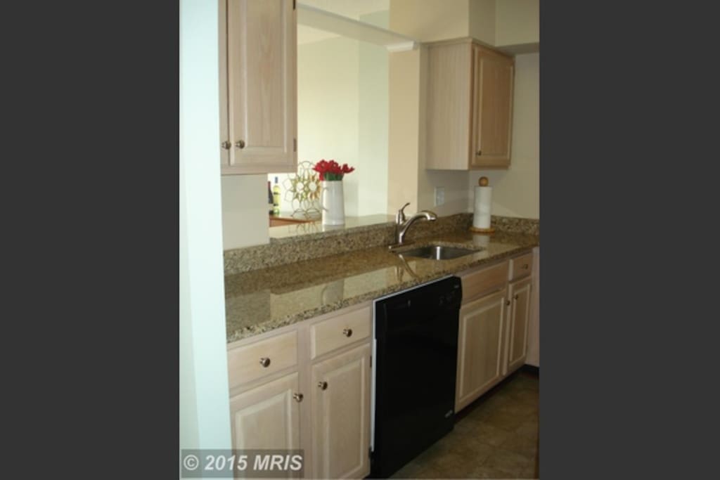 Granite countertops and a nice fridge