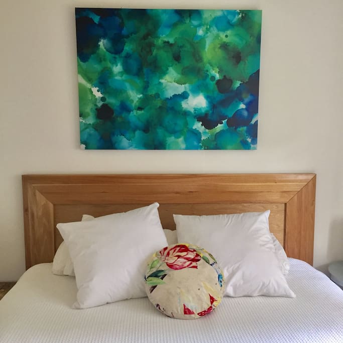 Master bedroom with king sized bed, pure cotton linen and latex mattress.