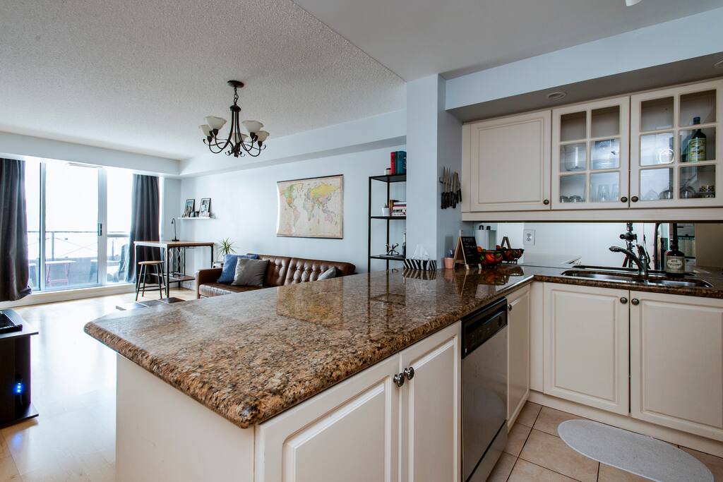 Feel free to cook yourself a meal in our kitchen! We leave a shelf in our fridge empty for you to store groceries, and have tea available if you'd like to make yourself a hot drink.