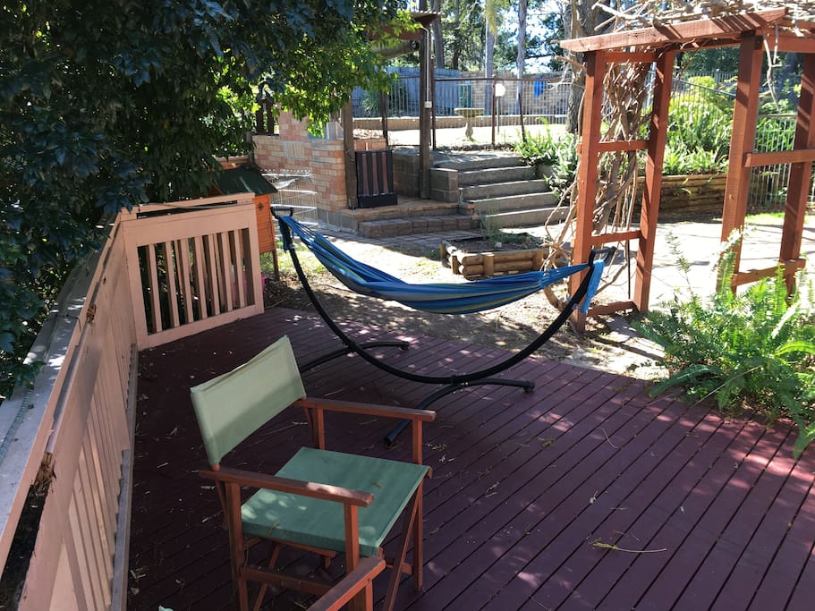 Plenty of room on the deck for chairs, tables and a hammock!