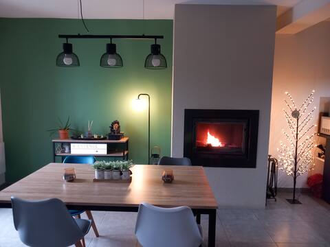 Warm house with fireplace