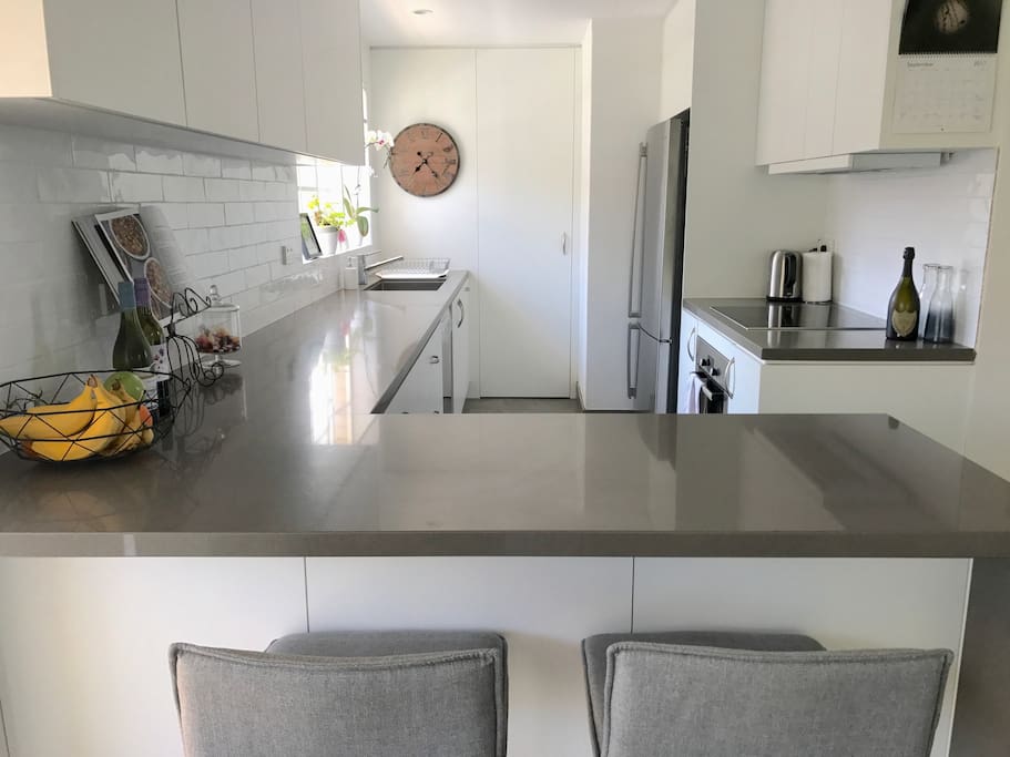 The brand new kitchen with all the modern bells and whistles and all the equipment you will need for cooking up a storm.