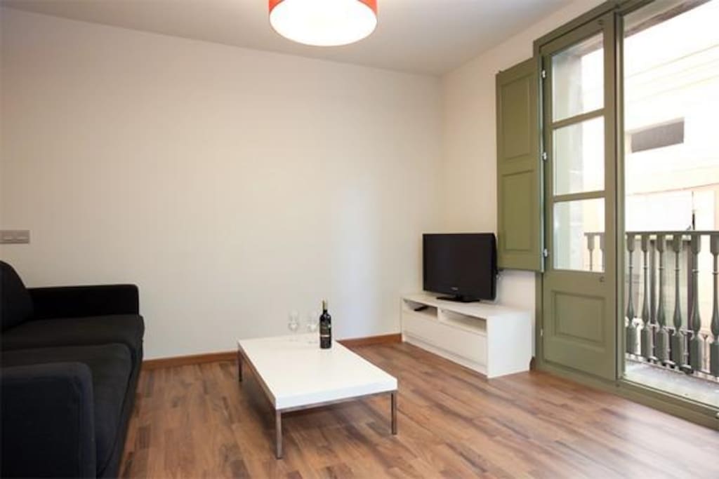 living room, plasma TV, balcony, barcelona center