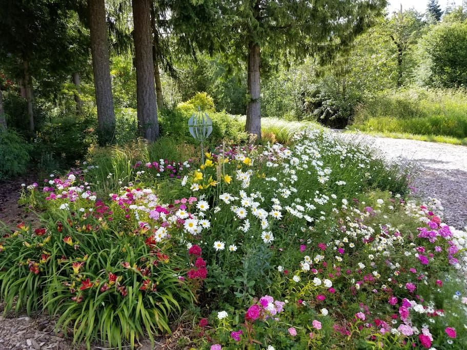 Flowers in front of cottage