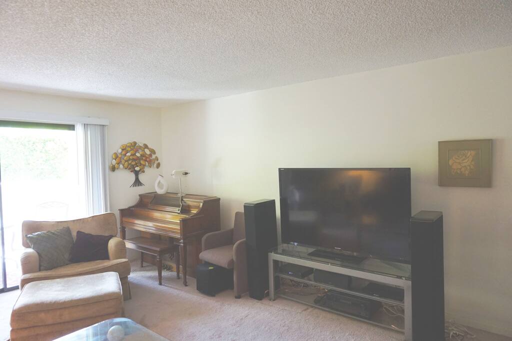 60" TV includes expanded cable, HBO, Netflix and Amazon Video.