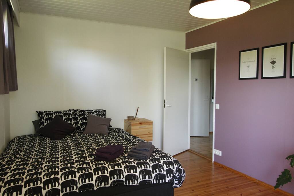 The bed is 160cm wide. That's the door to the toilet room just across the hall.