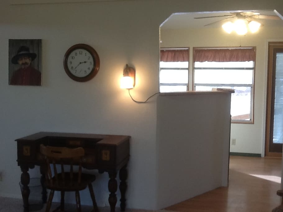 Antique writing desk/work station with wireless internet.