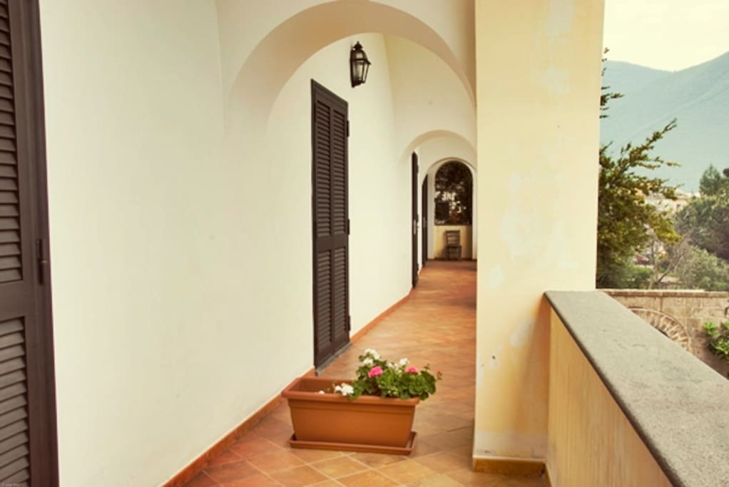 La stanza ha una finestra che da su un terrazzo...