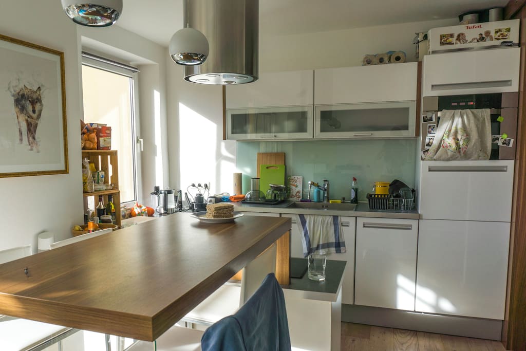 Dining table and kitchen