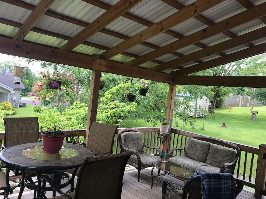 Lots of seating on a beautiful covered back deck