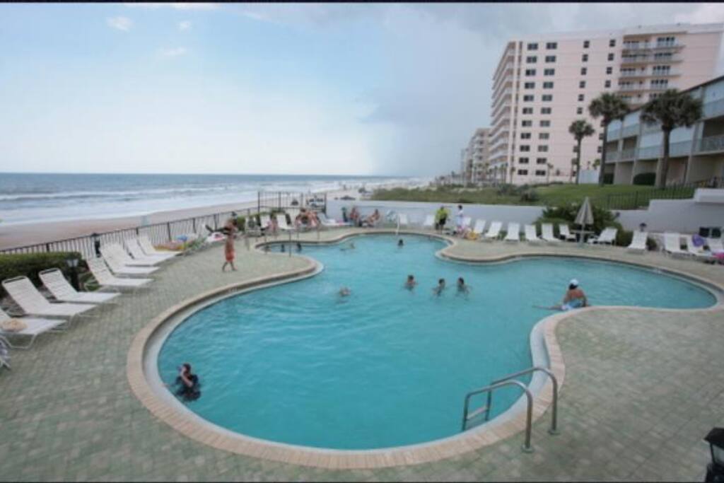 Outdoor heated salt water pool.